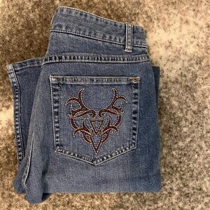 Harley-Davidson Blue Boot Cut Jeans with Red Embroidery